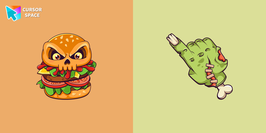 Burger Skull and Zombie Hand cursor